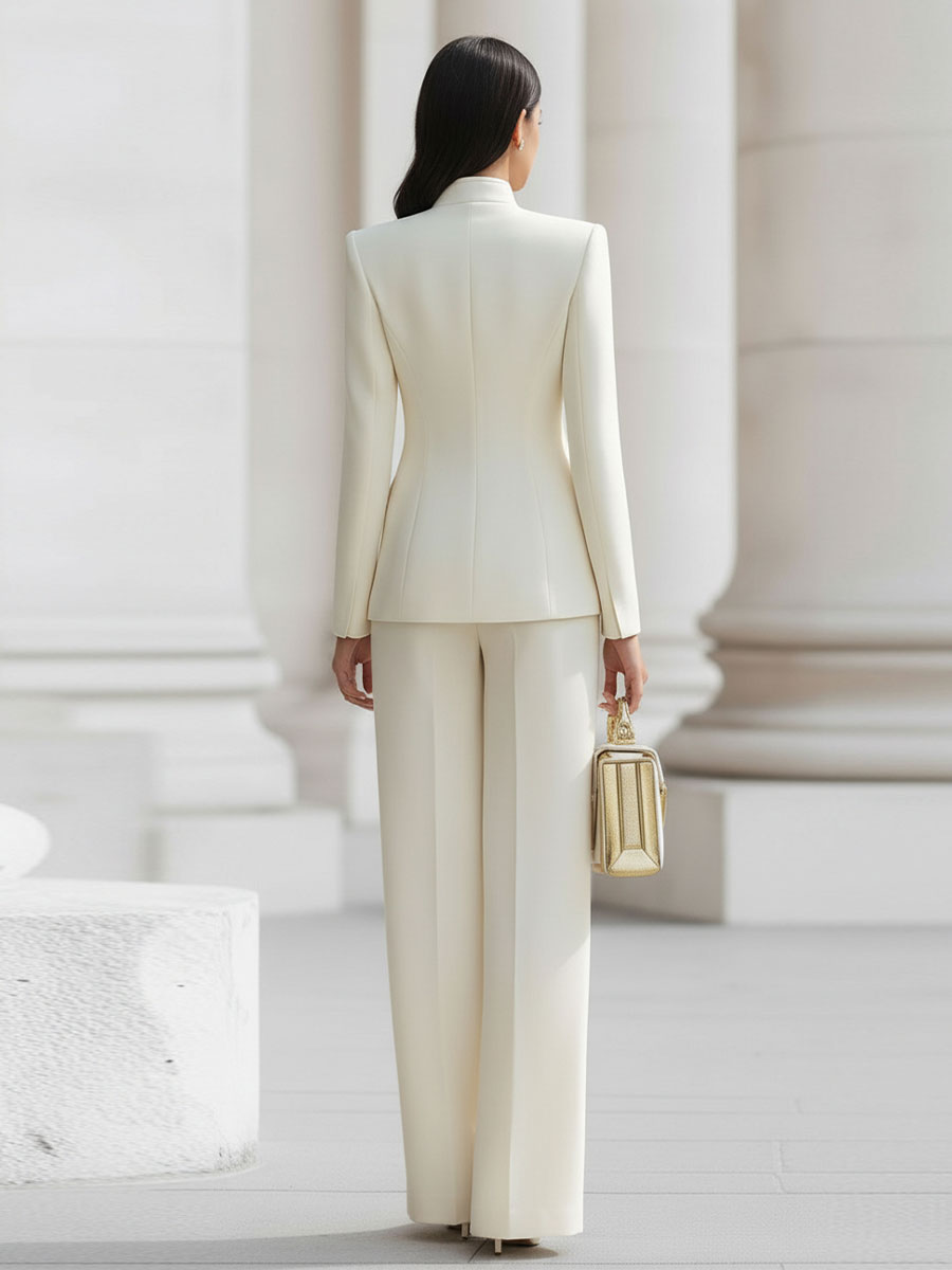 Christina - Elegant Cream Tailored Suit Set with Gold Accents
