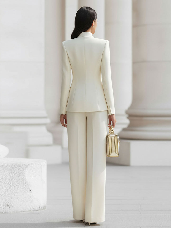 Christina - Elegant Cream Tailored Suit Set with Gold Accents