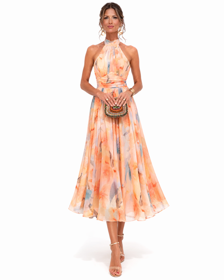Aurora | Kleid mit Halterneck und Aquarelldruck