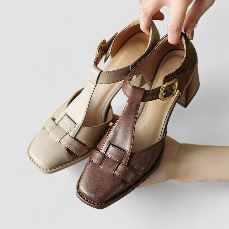 Elyxiana | T-Strap Block Heels for Orthopedic Support