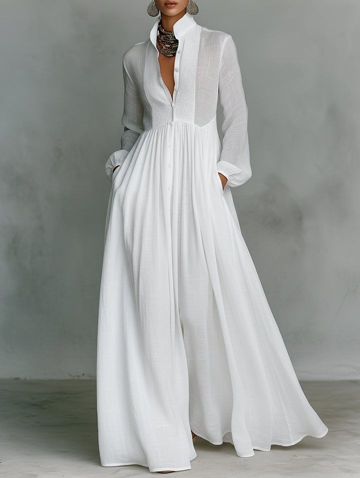 Alessia ∙ Maxi Minimalist in with Patchwork, High Neck and Long Sleeves