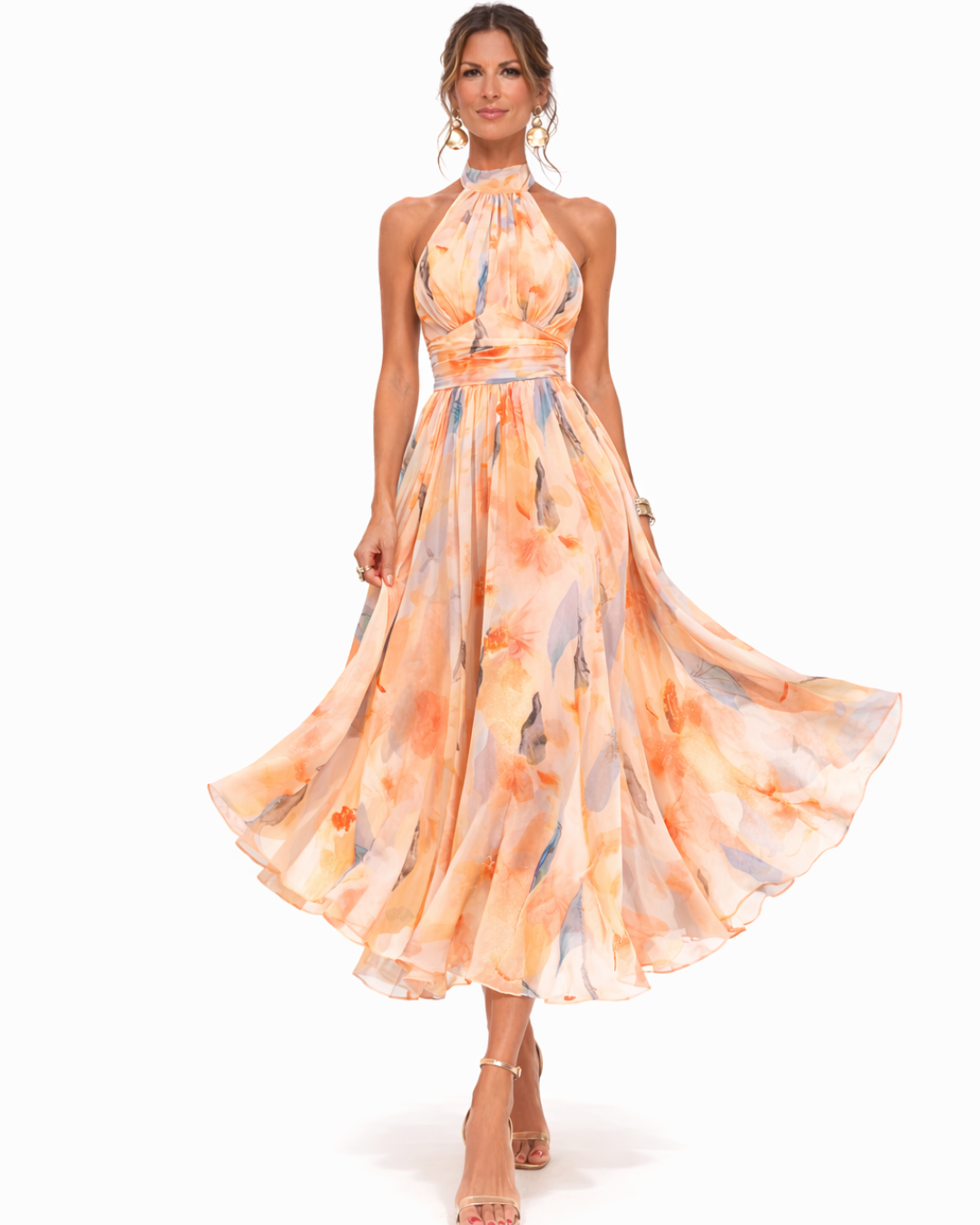 Aurora | Kleid mit Halterneck und Aquarelldruck