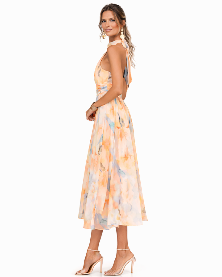 Aurora | Kleid mit Halterneck und Aquarelldruck