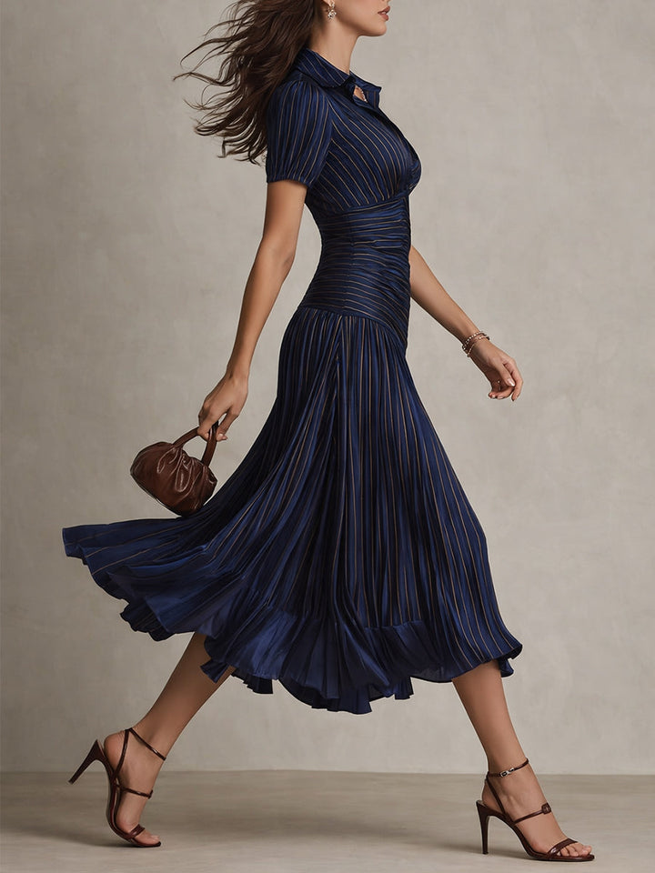 Adriana ∙ Retro Striped Satin Midi Dress