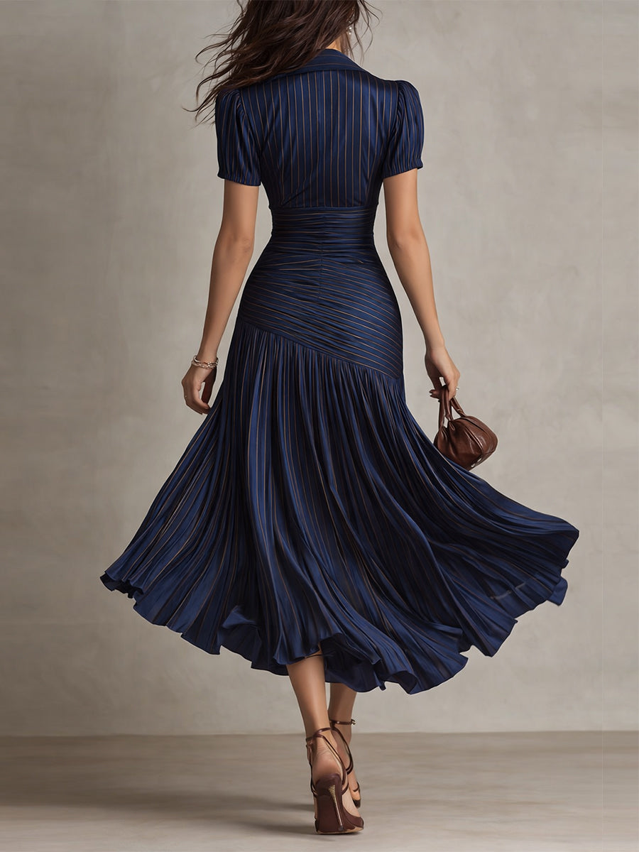 Adriana ∙ Retro Striped Satin Midi Dress