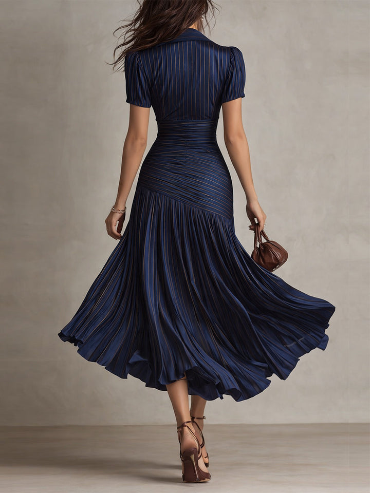 Adriana ∙ Retro Striped Satin Midi Dress