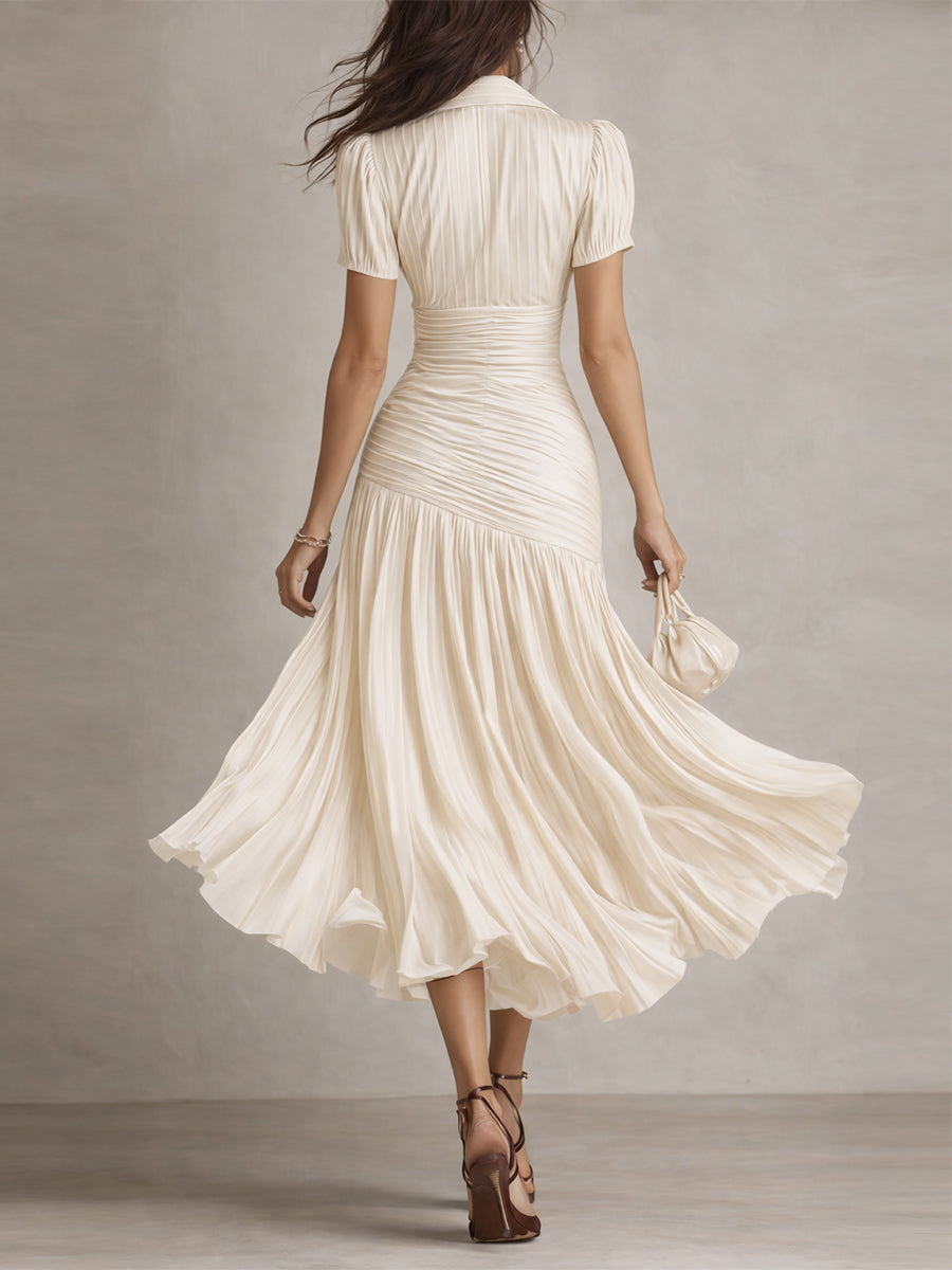 Adriana ∙ Retro Striped Satin Midi Dress