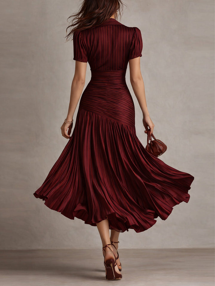 Adriana ∙ Retro Striped Satin Midi Dress