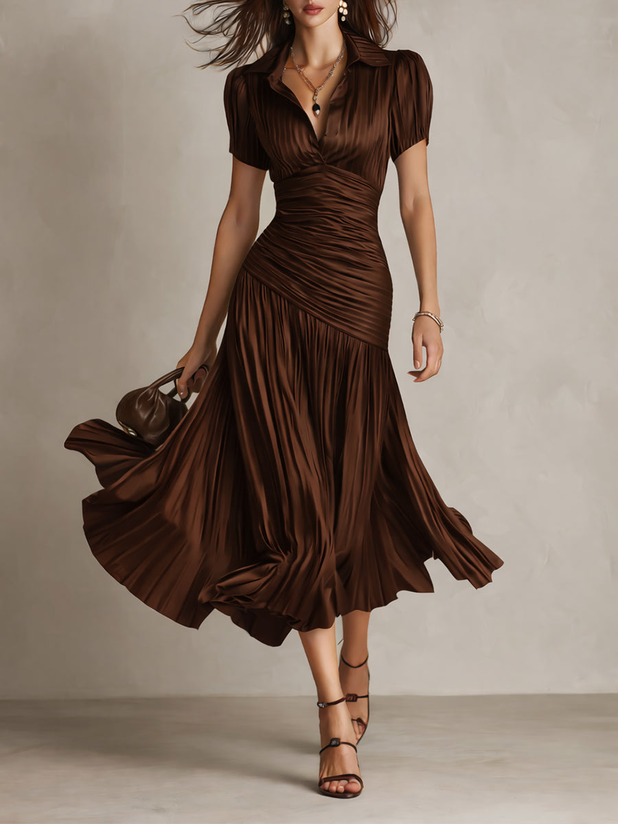Adriana ∙ Retro Striped Satin Midi Dress