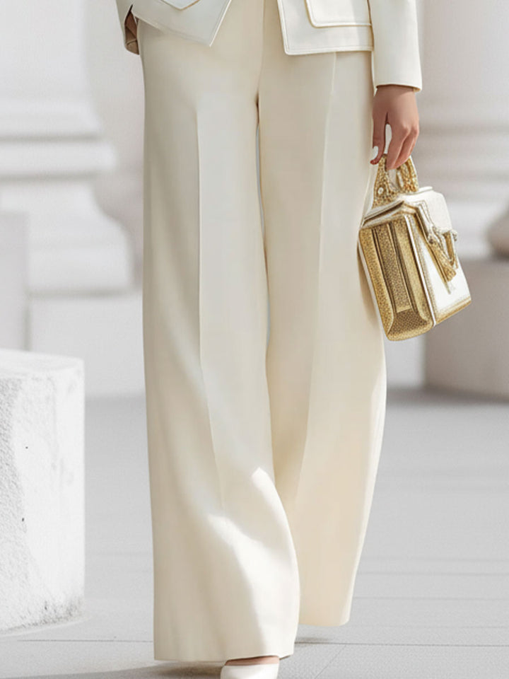 Christina - Elegant Cream Tailored Suit Set with Gold Accents
