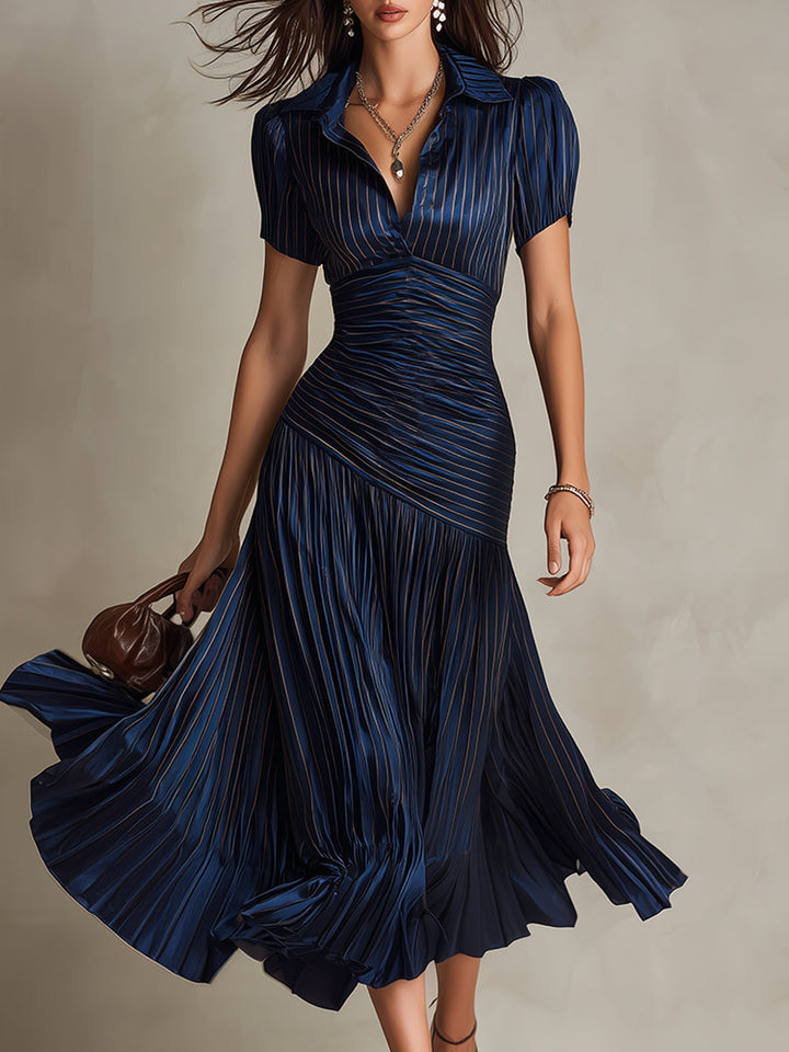 Adriana ∙ Retro Striped Satin Midi Dress