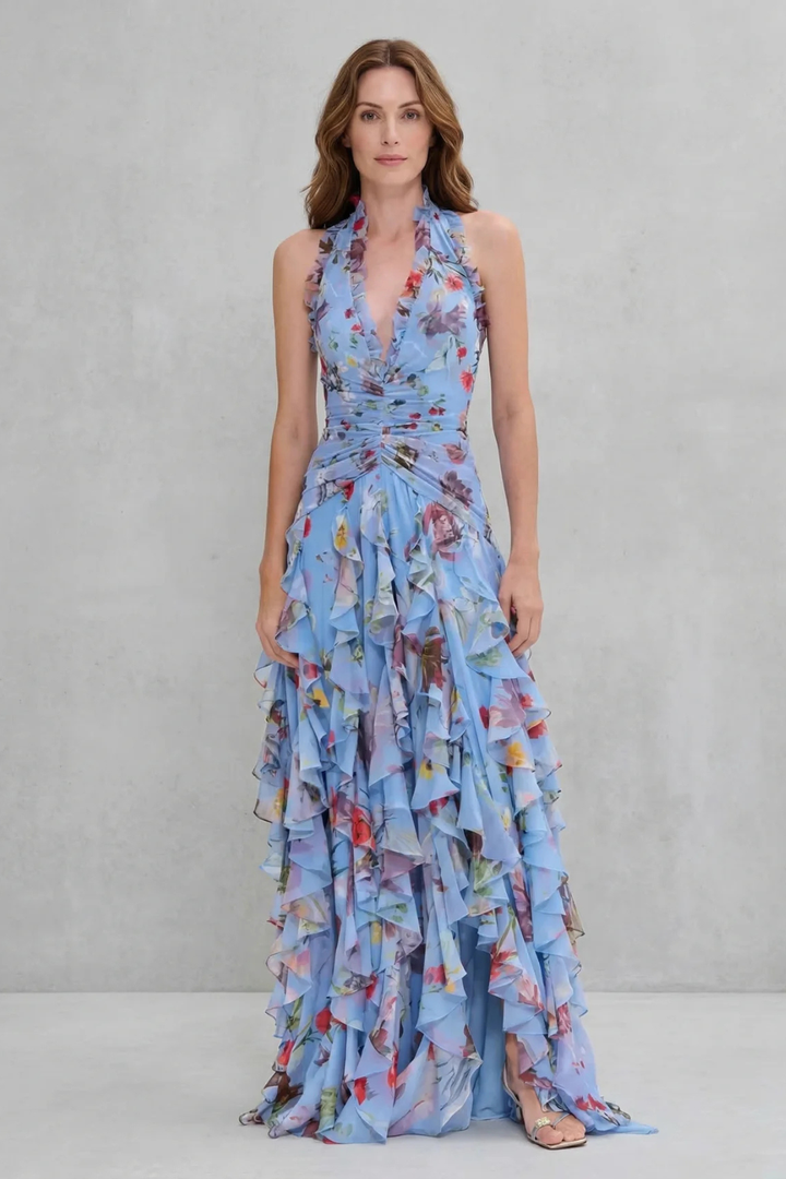 Belladina | Romantica Cascata di Rose Langes Kleid mit Amerikanischem Ausschnitt