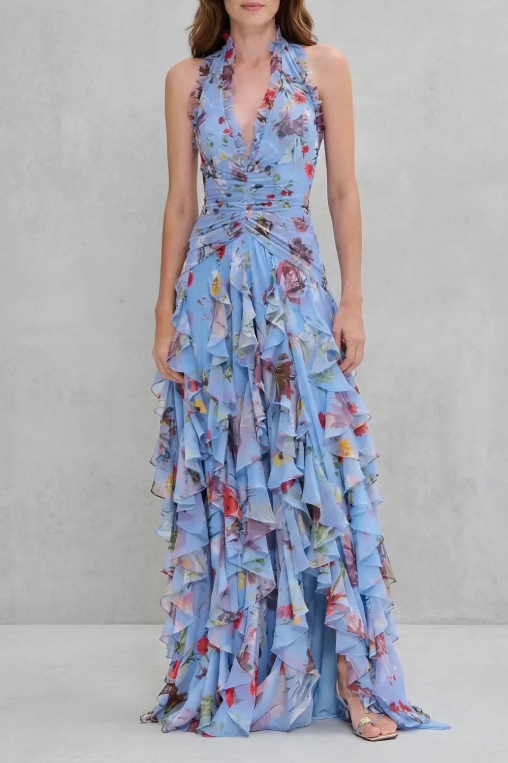 Belladina | Romantica Cascata di Rose Langes Kleid mit Amerikanischem Ausschnitt