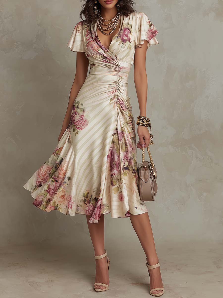 The Spark | Elegant Draped Floral Dress Camille