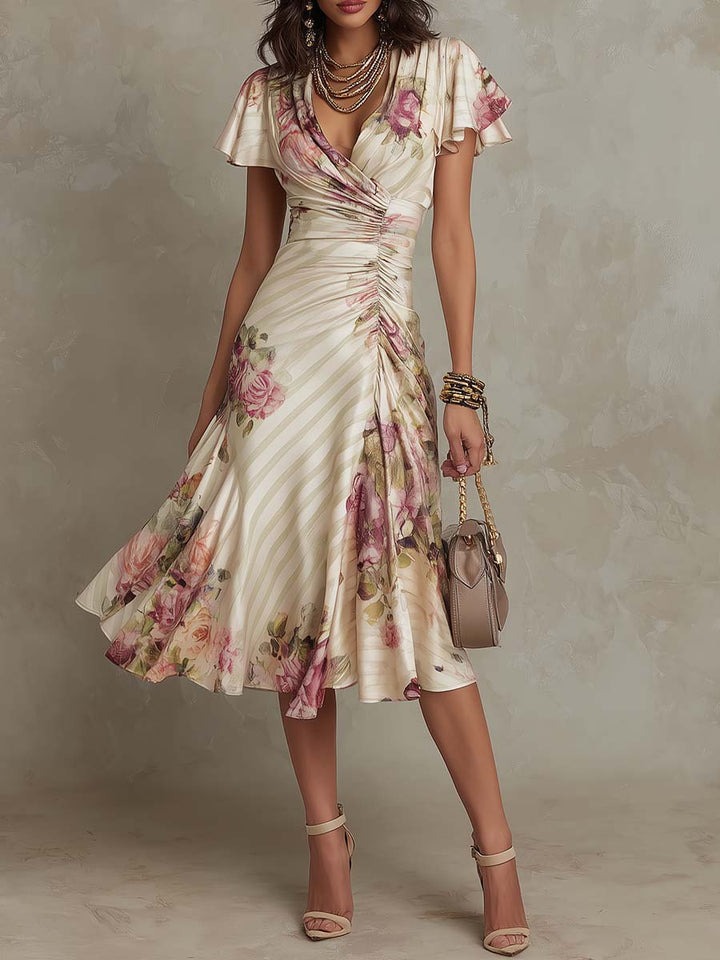 The Spark | Elegant Draped Floral Dress Camille