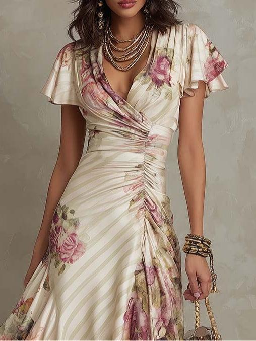 The Spark | Elegant Draped Floral Dress Camille