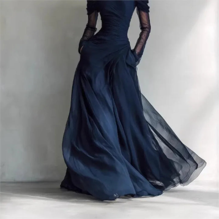 Eleonora • Long dress with off-shoulder design and mesh inserts