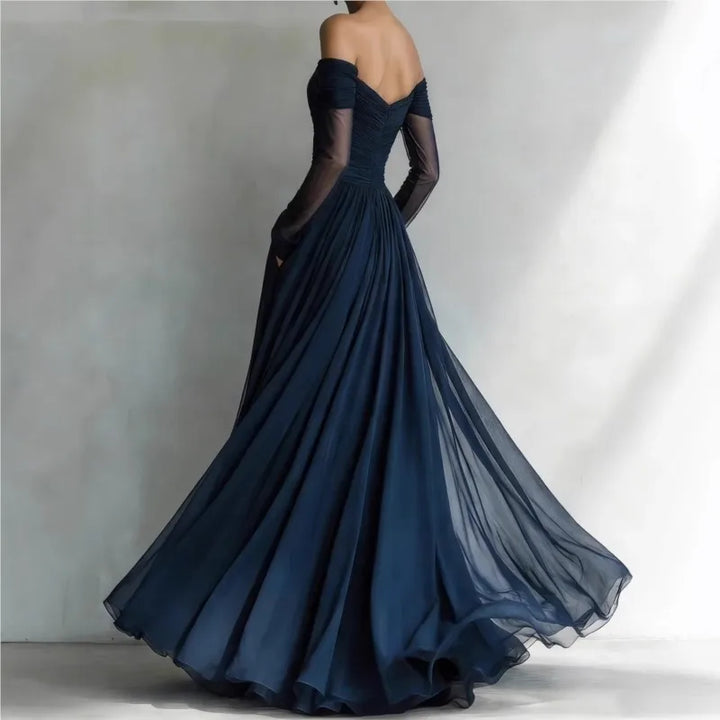 Eleonora • Long dress with off-shoulder design and mesh inserts