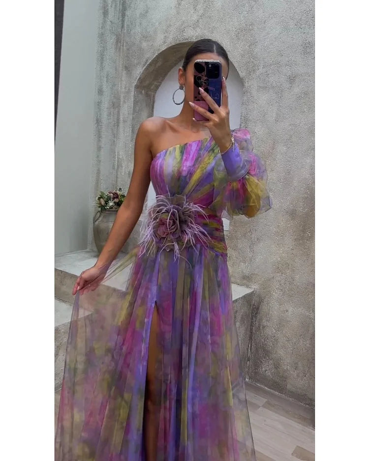 Orit™ | Asymmetric Dress with One Sleeve and Slit