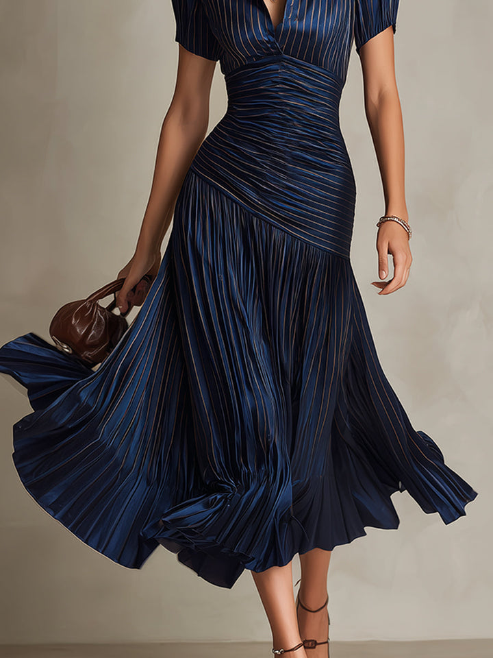 Adriana ∙ Retro Striped Satin Midi Dress