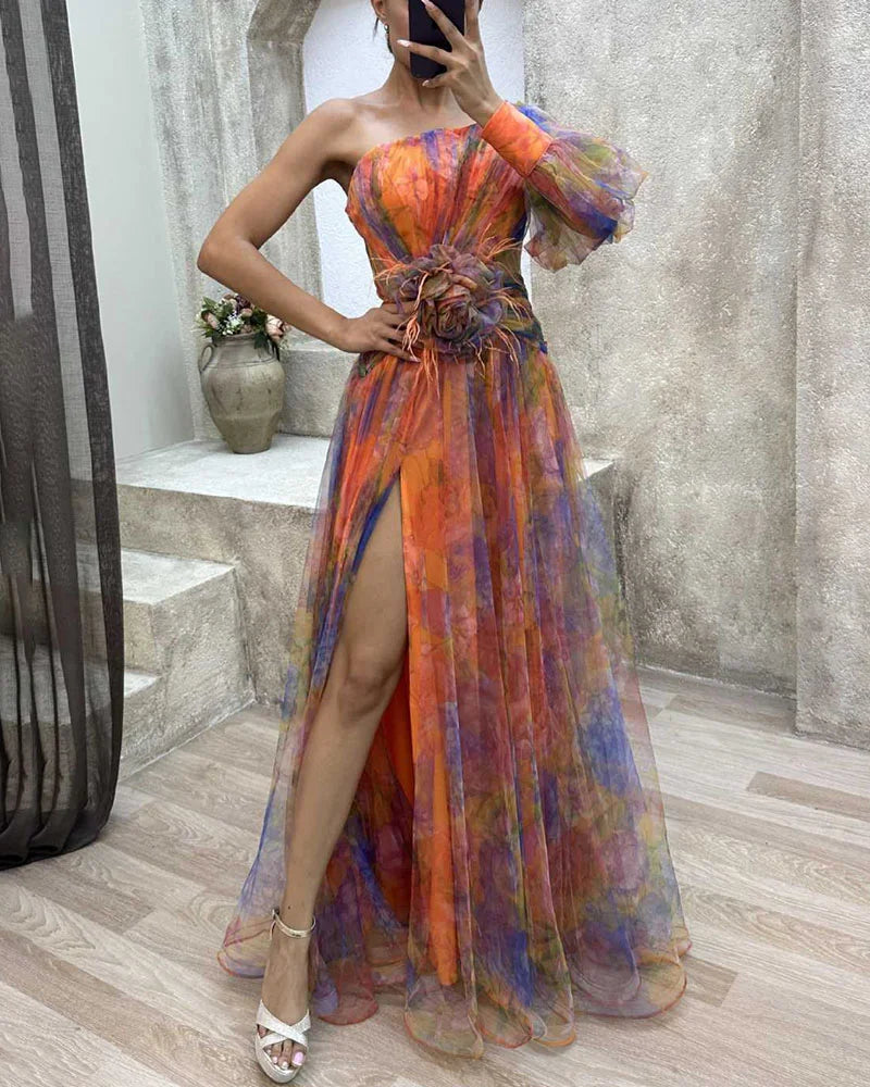 Orit™ | Asymmetric Dress with One Sleeve and Slit