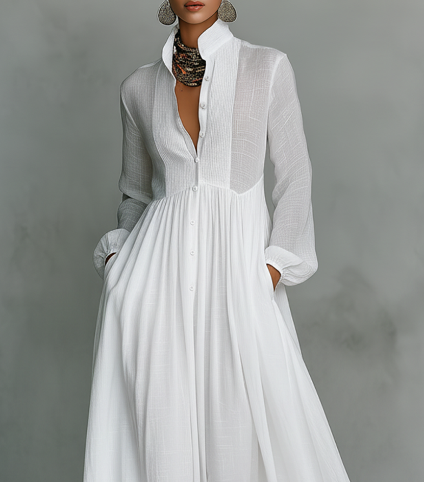 Alessia ∙ Maxi Minimalist in with Patchwork, High Neck and Long Sleeves