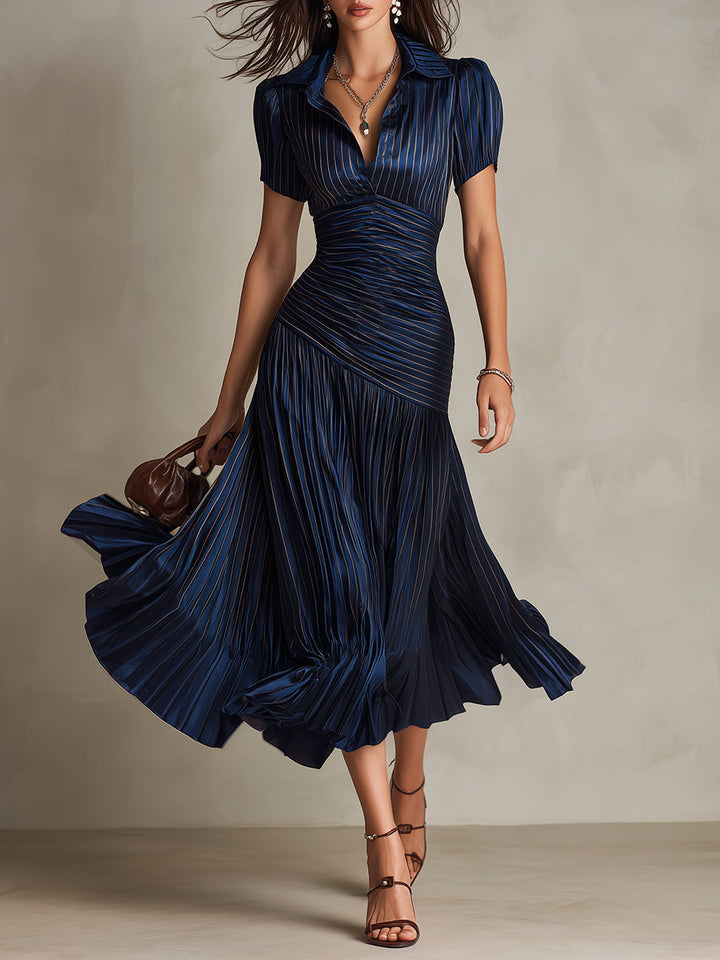 Adriana ∙ Retro Striped Satin Midi Dress