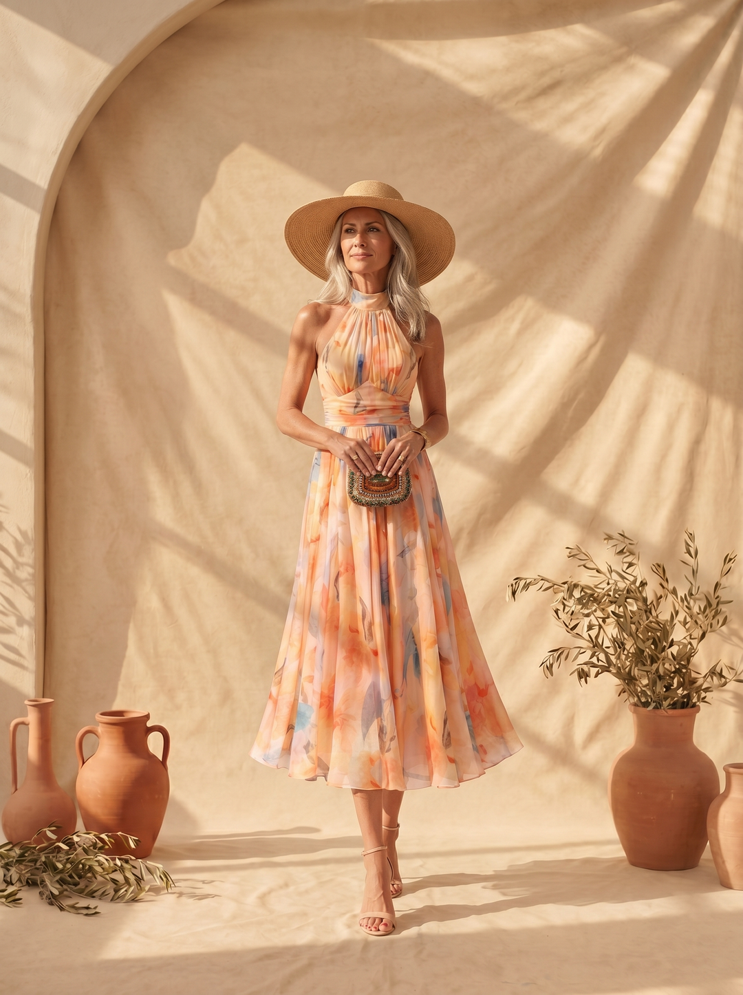 Aurora | Kleid mit Halterneck und Aquarelldruck