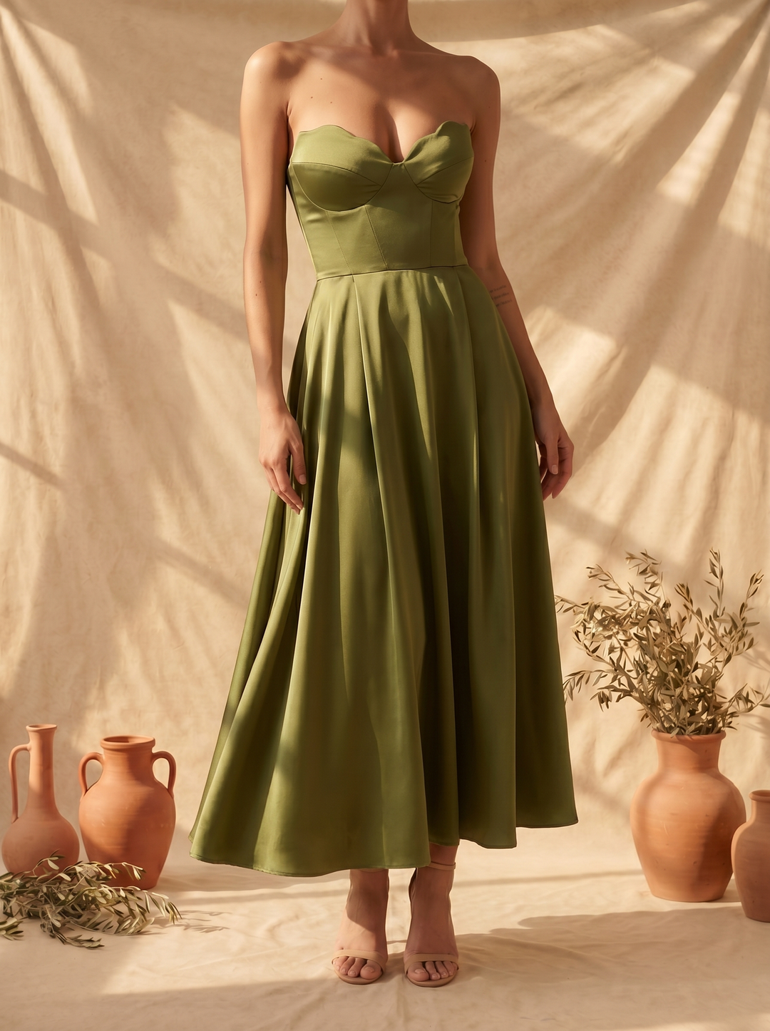 Liora | Elegantes Midi-Kleid ohne Träger