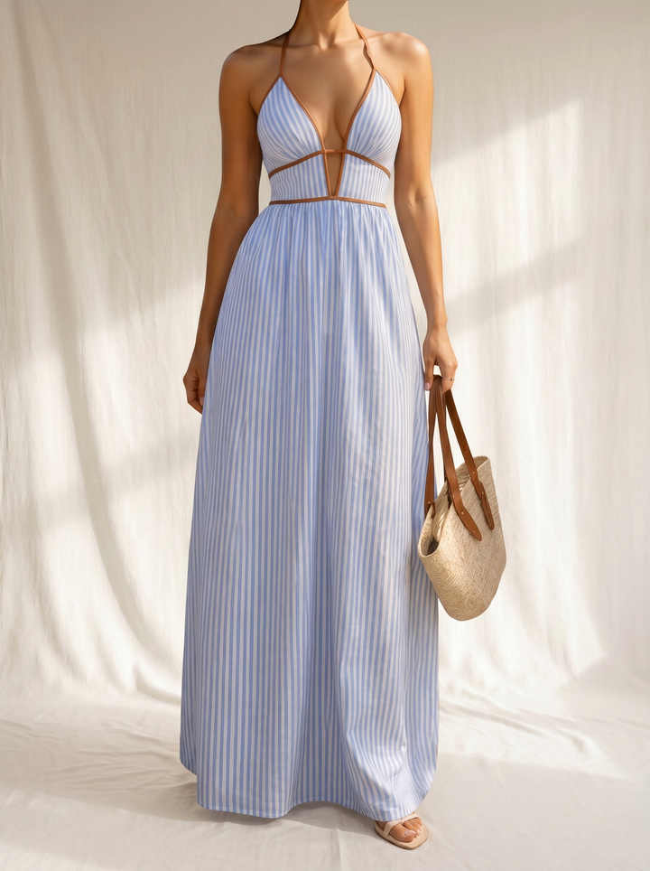 Laurina | Langes gestreiftes Kleid mit Cut-out-Ausschnitt