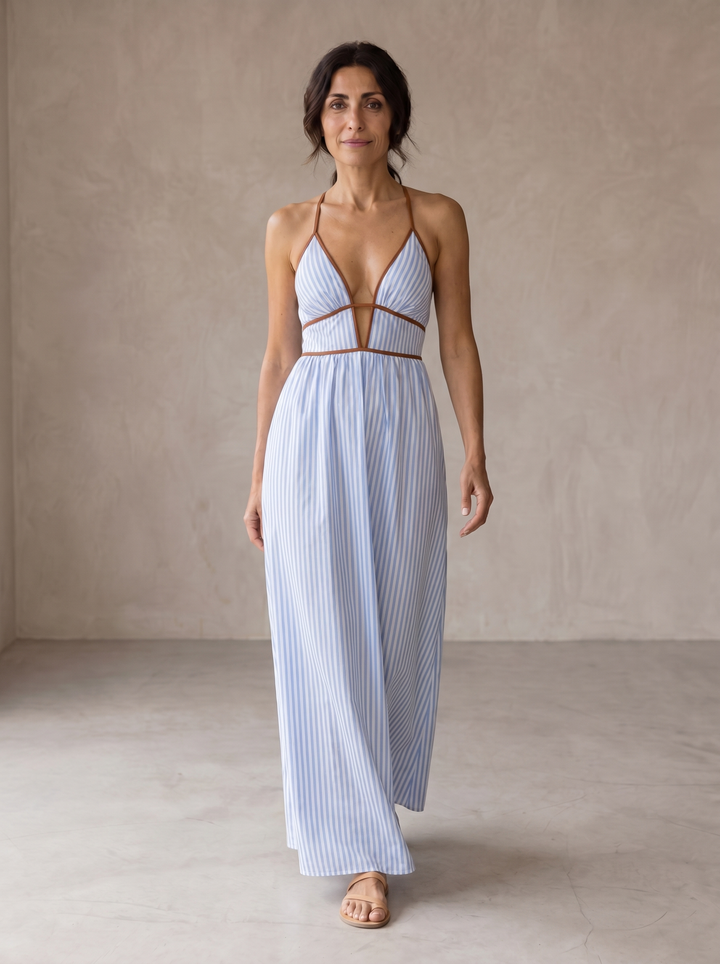 Laurina | Langes gestreiftes Kleid mit Cut-out-Ausschnitt