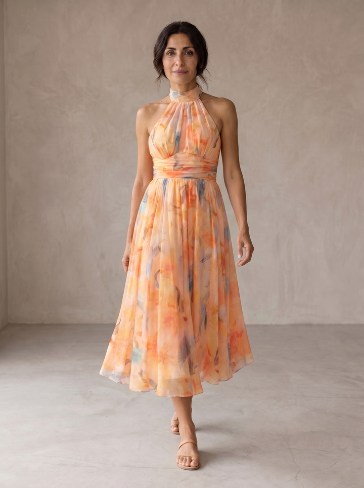 Aurora | Kleid mit Halterneck und Aquarelldruck